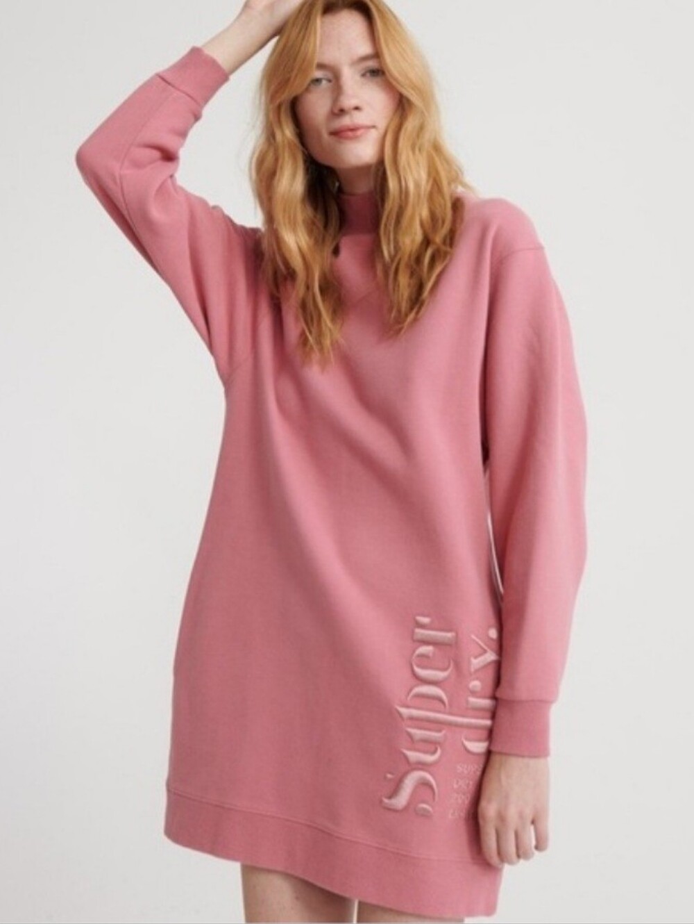 Superdry Pink High Neck Scandi Sweatshirt Dress